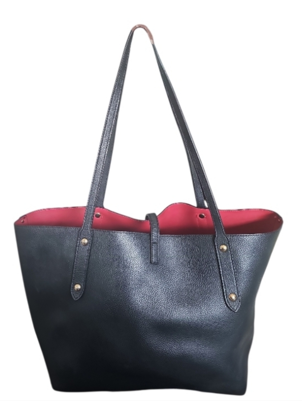 Coach Black Pebbled Leather Market Tote Red Interior Shoulder Bag Large - Picture 3 of 15